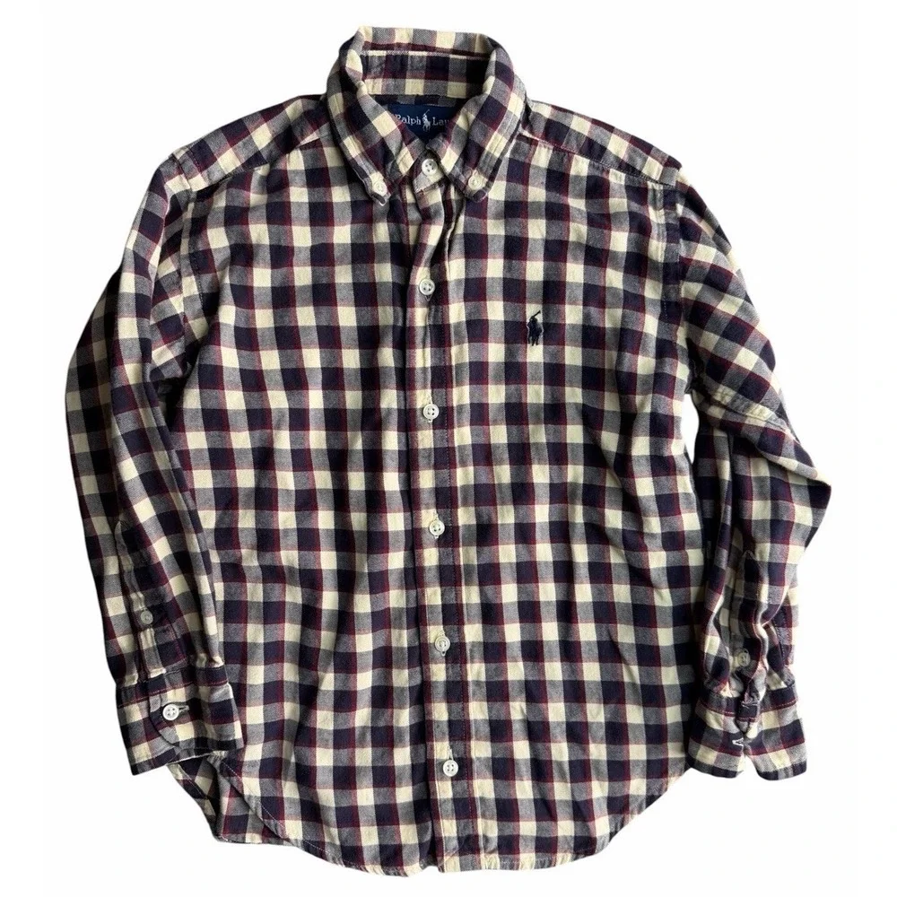 Ralph Lauren Boys Plaid Button Down Shirt Size 5 Cotton Flannel